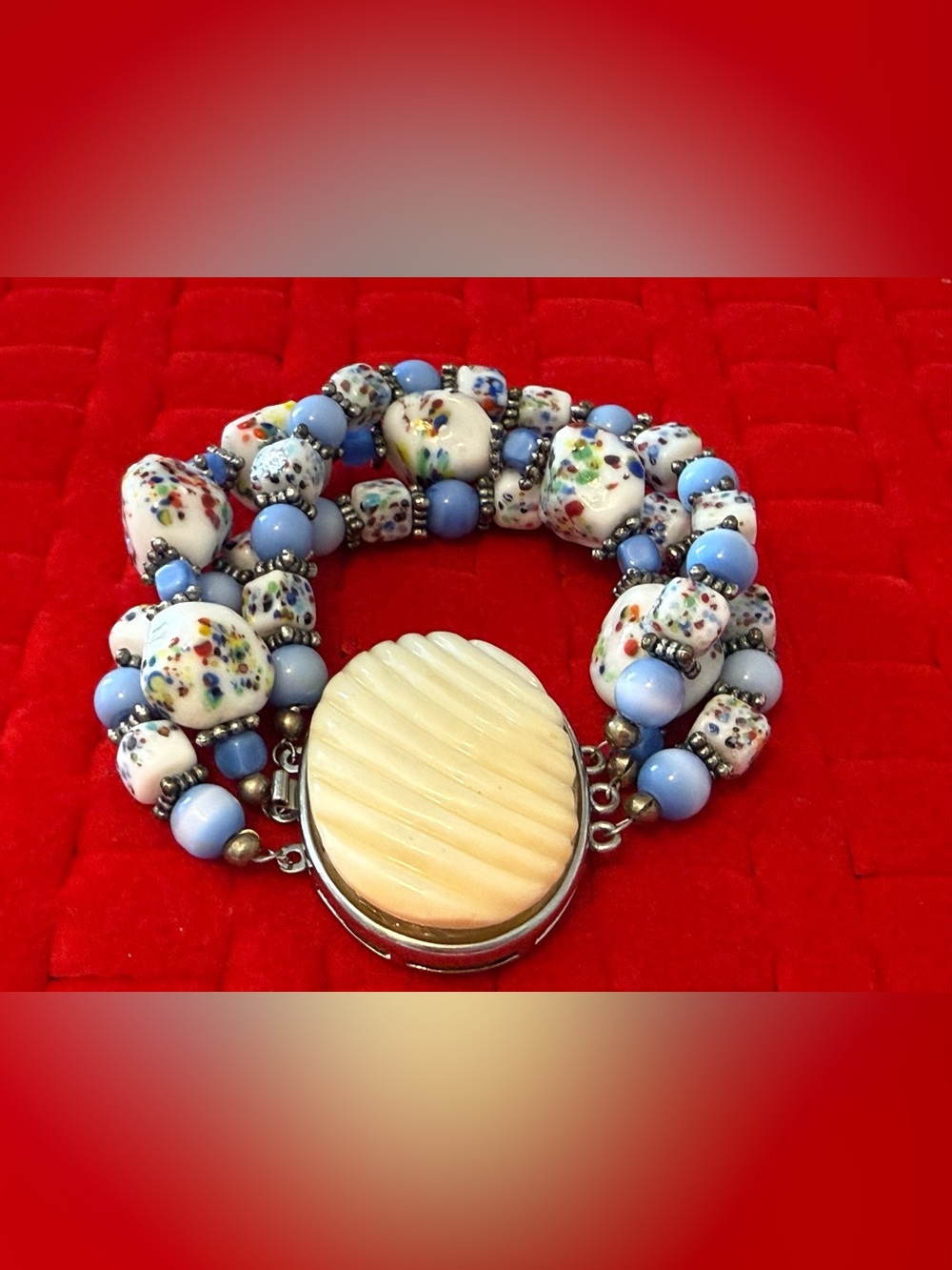 Vintage Painted Glass Millefiore? Beaded Multi-Strand Bracelet unique